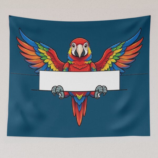 Item preview, Colorful Macaw Parrot with Banner Cute Tropical Bird Art designed and sold by PetalsPaws.