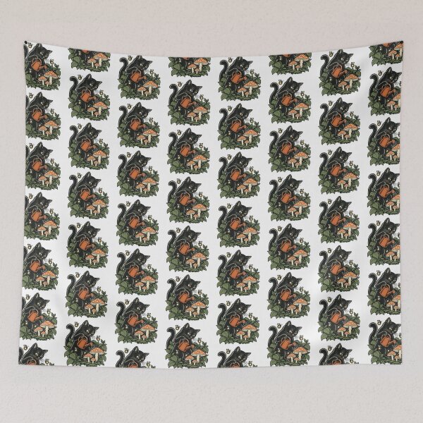 Item preview, Midnight Garden Cat and Mushrooms, Halloween Original Art designed and sold by Greemo03.