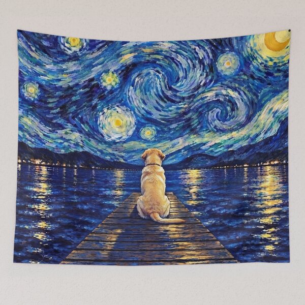 Item preview, Funny Labrador Starry Night Painting Bridge Star Mom Dad Kids designed and sold by FurryHavenPH.
