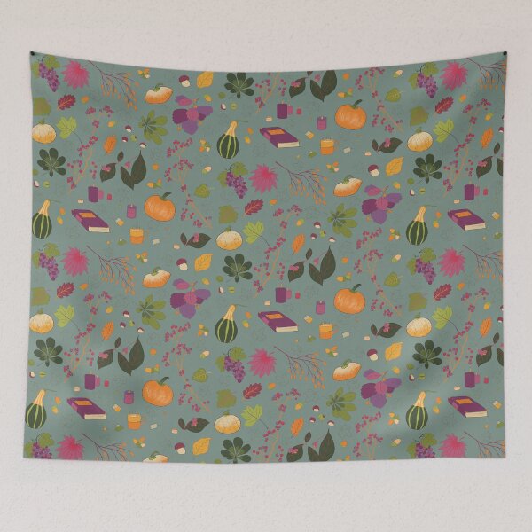 Item preview, Cozy Autumn Harvest Hand Drawn Fall Pattern in Olive Green designed and sold by Sukilopi.