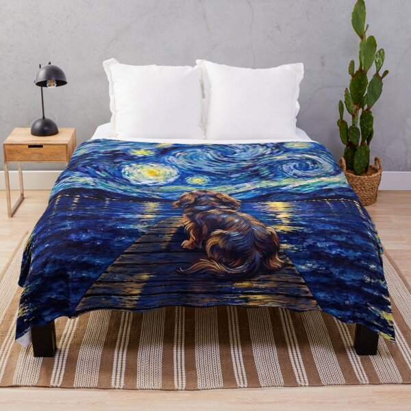 Item preview, Funny Long Haired Dachshund Starry Night Painting Bridge Star Mom Dad Kids designed and sold by FurryHavenPH.