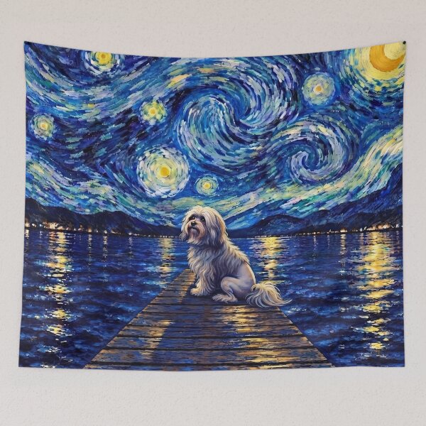 Item preview, Funny Lowchen Starry Night Painting Bridge Star Mom Dad Kids designed and sold by FurryHavenPH.