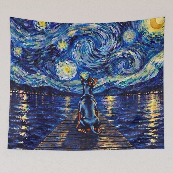 Item preview, Funny Manchester Terrier Starry Night Painting Bridge Star Mom Dad Kids designed and sold by FurryHavenPH.
