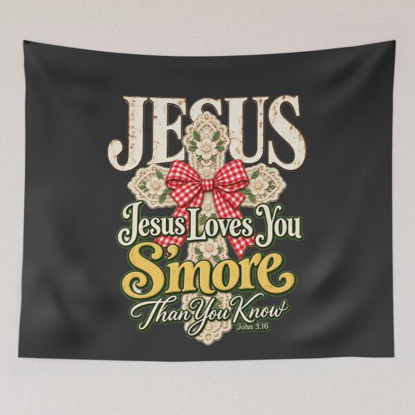 Item preview, Jesus Loves You Smore Vintage Floral Lace Cross Gingham Bow designed and sold by AmiGraph.