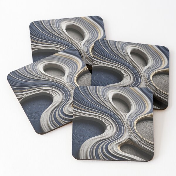 Item preview, 3D Textured Navy Blue Gold Fluid Waves Abstract Marble Relievo Wall Art designed and sold by Dogandesighn.