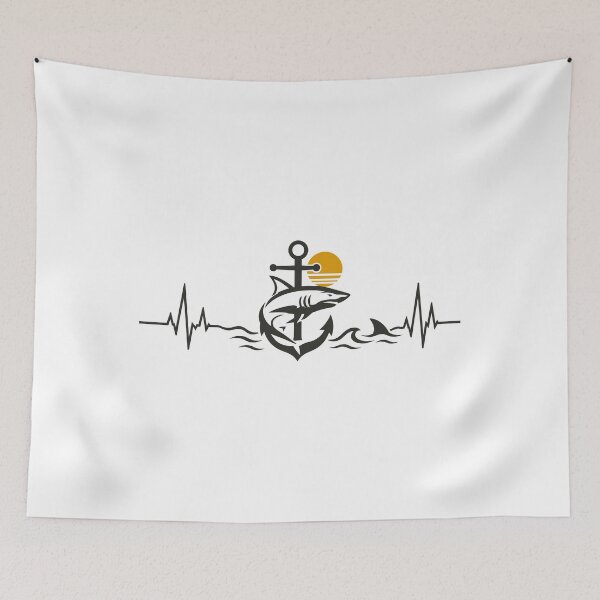 Item preview, Shark Anchor Ocean Sunset Heartbeat Emblem designed and sold by Crunchy-Sante.