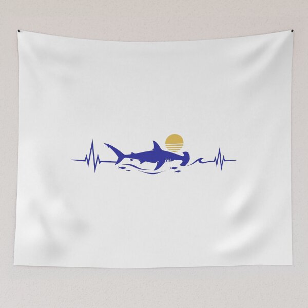 Item preview, Blue Hammerhead Shark Sunset Heartbeat Design designed and sold by Crunchy-Sante.