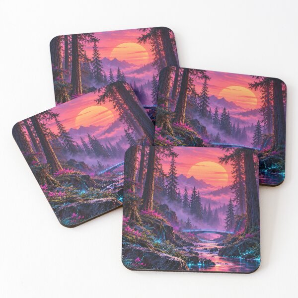 Item preview, Synthwave Glowing Forest – Enchanted River at Sunset designed and sold by Pixel Sakura Gallery.