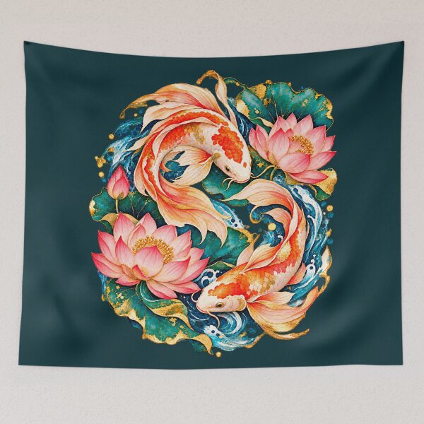 Item preview, Koi Fish Among Pink Lotus Flowers designed and sold by ImagenFusionP.