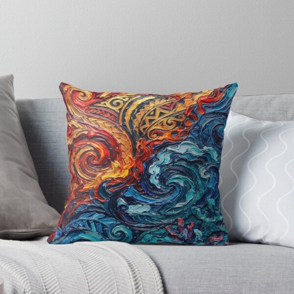 Item preview, Polynesian Sun Fire Ocean Water Tribal Impasto Art designed and sold by LayercraftArt.