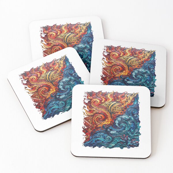 Item preview, Polynesian Sun Fire Ocean Water Tribal Impasto Art designed and sold by LayercraftArt.