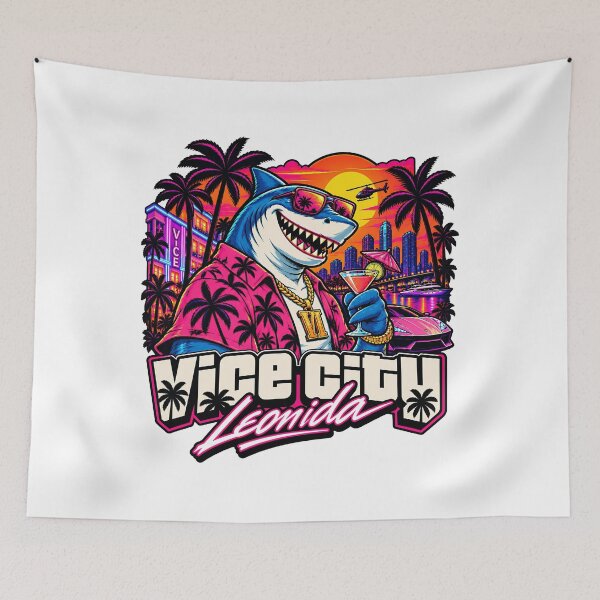 Item preview, Neon Gangster Shark Tropical City Art designed and sold by Huresamush.