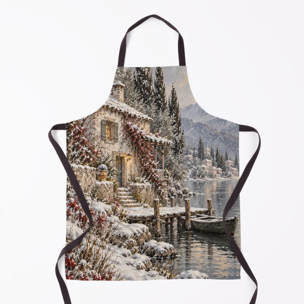 Item preview, Rustic Winter Lake Cottage Oil Painting Snow Scene designed and sold by Jozefin's Studio.