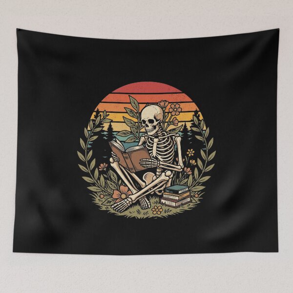 Item preview, Retro Skeleton Reading Books Botanical Sunset designed and sold by DariaOltes.