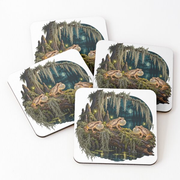 Item preview, Spring Peeper Frog Chorus Fireflies Halloween Night Swamp Nature Art Die-Cut Magnet sticker shirt designed and sold by TopSharkArt.