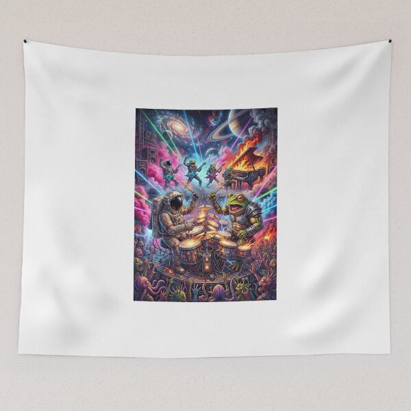 Item preview, Astronaut and Alien Frogs Heavy Metal Cosmic Concert Pop Surrealism designed and sold by Rain-Road.