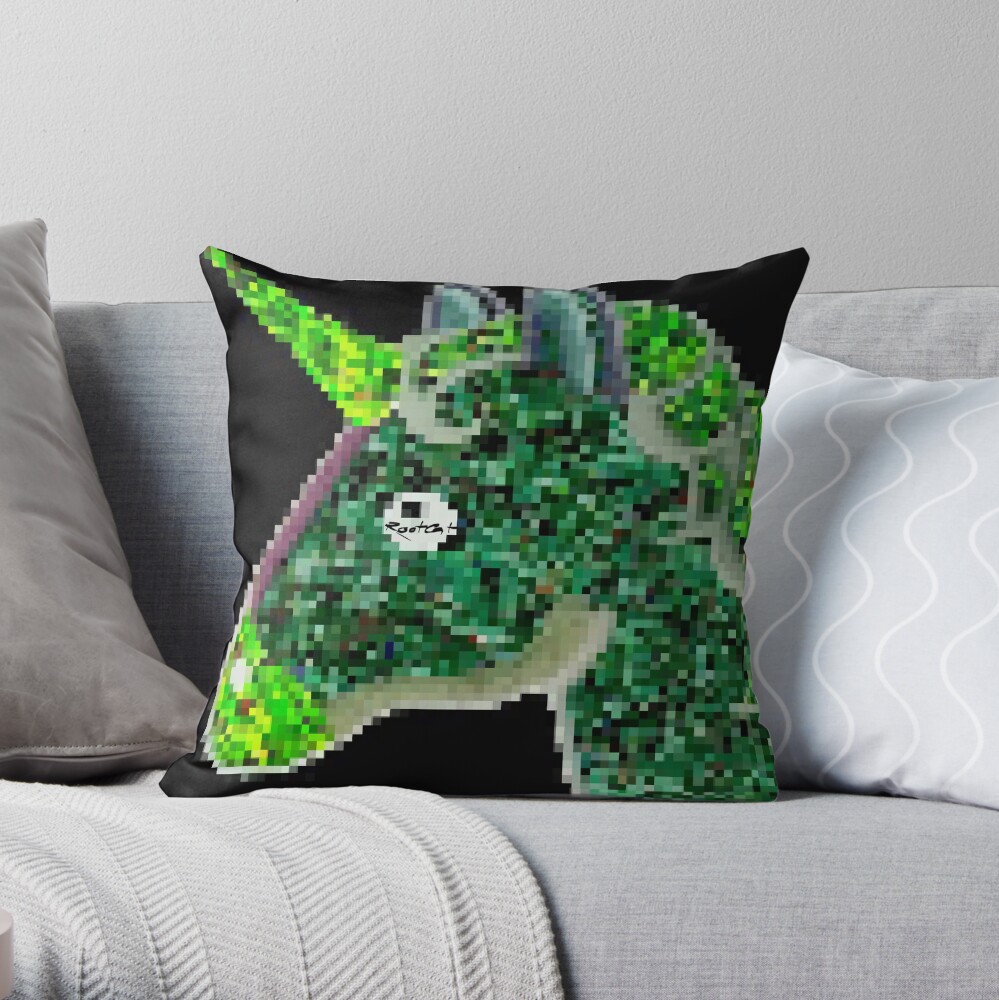 Green RootCat's Unicorn II Throw Pillow