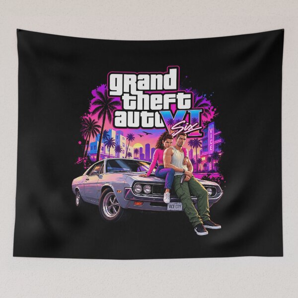 Item preview, Neon Miami Crime Duo Retro Car Art designed and sold by Huresamush.