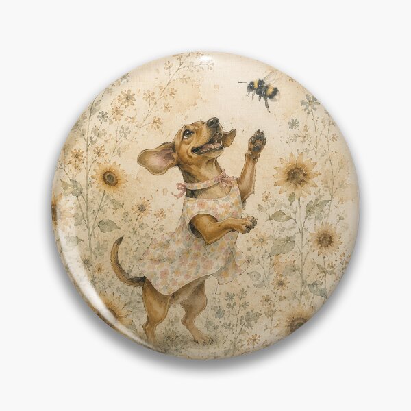 Item preview, Retrato artesanal vintage de perro salchicha y girasoles designed and sold by RescueHeart10.