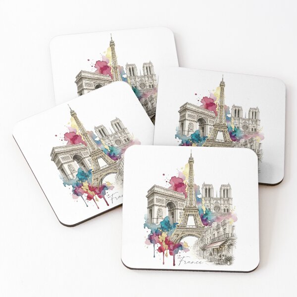 Item preview, Paris Watercolor Collage of French Landmarks designed and sold by EdwinkOne.