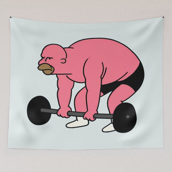 Item preview, Funny Pink Bodybuilder Deadlift Cartoon Gym Humor designed and sold by peterdesigns.