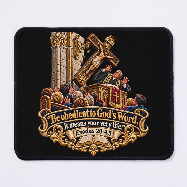 Item preview, Bible Obedience Warning – Falling Crucifix on Preacher | Exodus 20:4–5 Christian Embroidered Art designed and sold by Emoji Emblems.