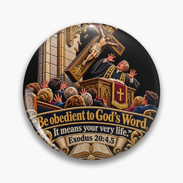 Item preview, Bible Obedience Warning – Falling Crucifix on Preacher | Exodus 20:4–5 Christian Embroidered Art designed and sold by Emoji Emblems.