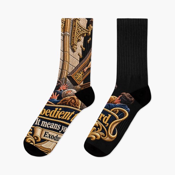 Item preview, Bible Obedience Warning – Falling Crucifix on Preacher | Exodus 20:4–5 Christian Embroidered Art designed and sold by Emoji Emblems.