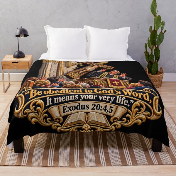Item preview, Bible Obedience Warning – Falling Crucifix on Preacher | Exodus 20:4–5 Christian Embroidered Art designed and sold by Emoji Emblems.