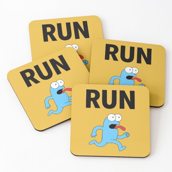 Item preview, Run Funny Blue Cartoon Character Running Panic Graphic designed and sold by peterdesigns.