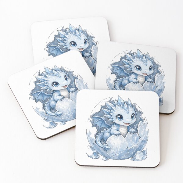 Item preview, Baby Ice Dragon Hatching from a Frosted Crystal Egg designed and sold by Moonlit Tower Art.