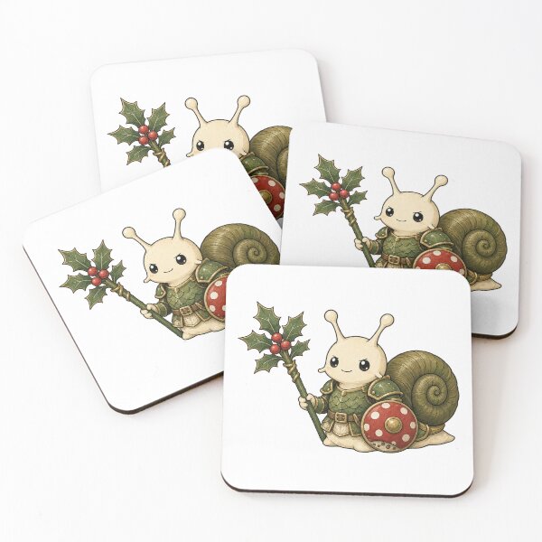 Item preview, Brave Little Snail Knight with Holly Lance and Mushroom Shield designed and sold by Moonlit Tower Art.