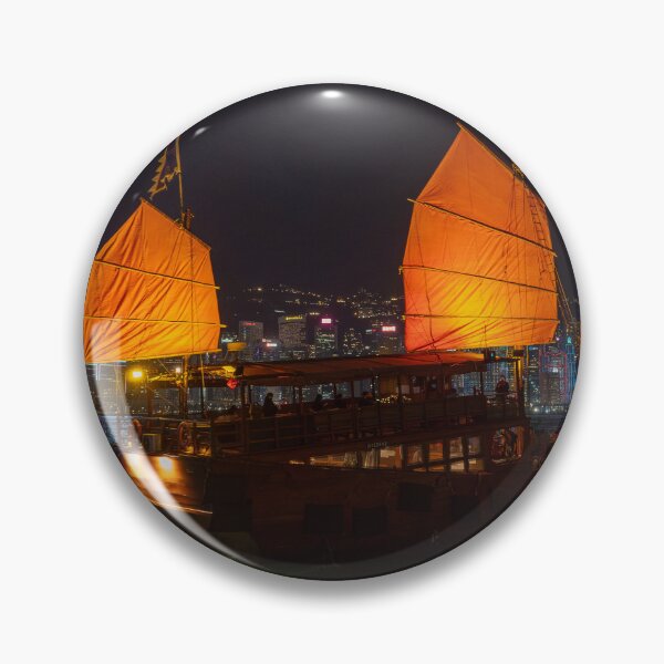 Item preview, Aqua Luna Junk Boat, Hong Kong Victoria Harbour at Night designed and sold by WildFrameNature.