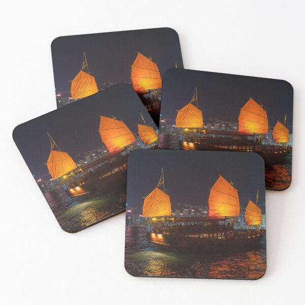 Item preview, Aqua Luna Junk Boat, Hong Kong Victoria Harbour at Night designed and sold by WildFrameNature.