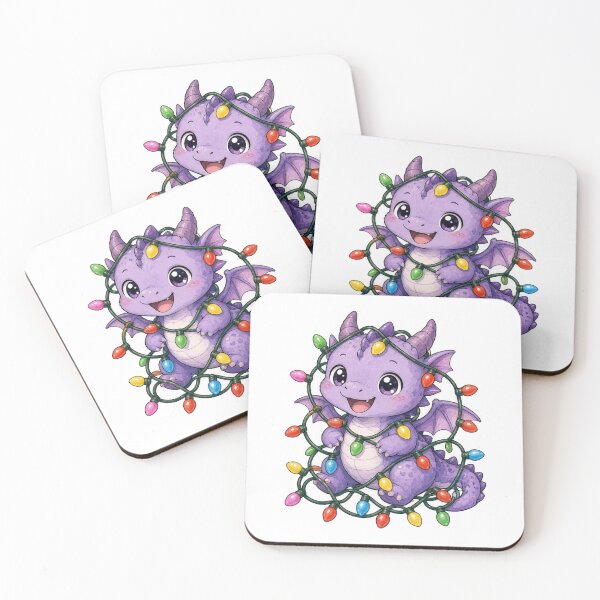 Item preview, Chubby Baby Dragon Tangled in Twinkling Holiday Lights designed and sold by Moonlit Tower Art.