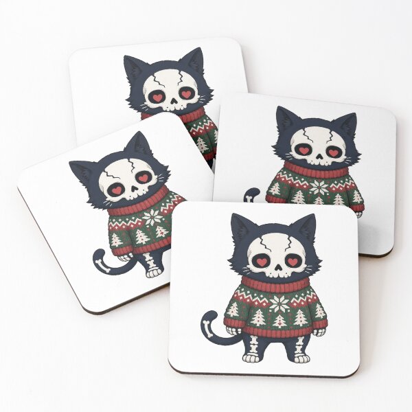 Item preview, Spooky Skeleton Cat in a Chunky Christmas Sweater designed and sold by Moonlit Tower Art.