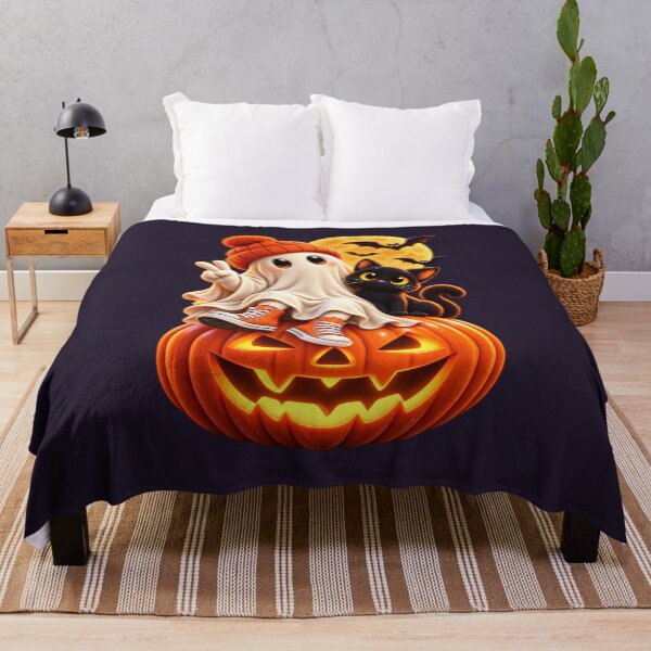 Item preview, Cute 3D Halloween Ghost and Black Cat with Pumpkin designed and sold by DIB Designs – Express Your Style.