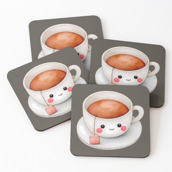 Item preview, Kawaii Tea Cup with Smiling Face and Tea Bag Design designed and sold by peterdesigns.