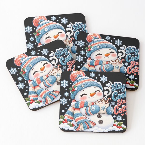 Item preview, Cute Kawaii Snowman with Hot Chocolate – Stay Cool Stay Cozy | Adorable Winter Christmas Art designed and sold by Emoji Emblems.