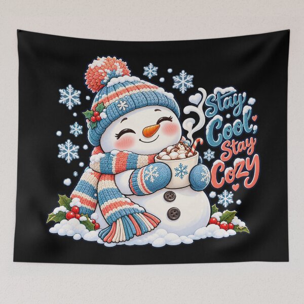 Item preview, Cute Kawaii Snowman with Hot Chocolate – Stay Cool Stay Cozy | Adorable Winter Christmas Art designed and sold by Emoji Emblems.