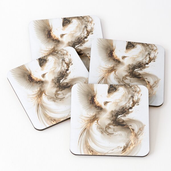 Item preview, Sepia Ink Dragon and Phoenix, Neutral Brush Painting designed and sold by VisionaryVeils.