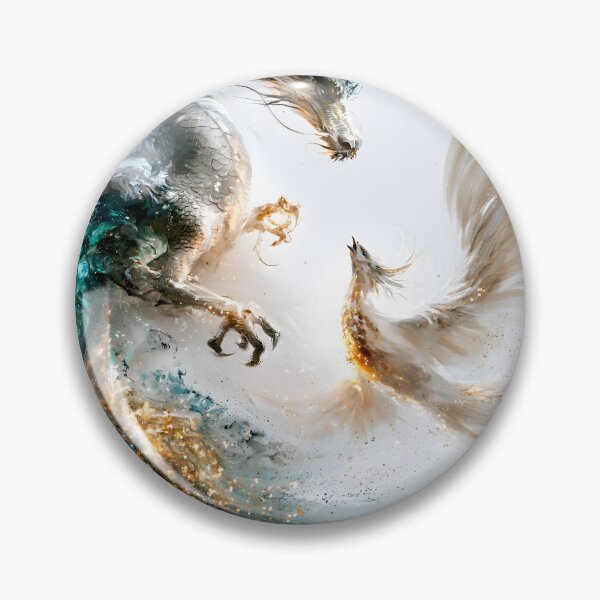Item preview, Jade Green Dragon and Phoenix, Teal Ink Wash designed and sold by VisionaryVeils.