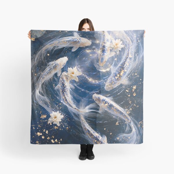 Item preview, Nine White Koi in a Midnight Blue Pond designed and sold by VisionaryVeils.