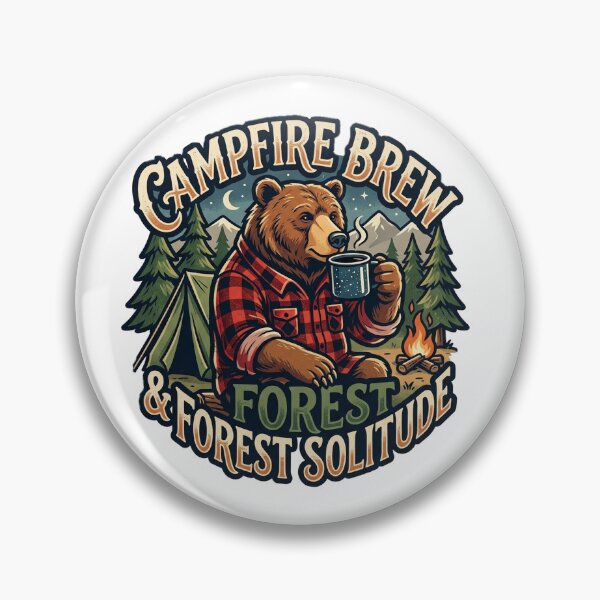 Item preview, Campfire Brew Forest Solitude Bear Camping Sticker designed and sold by Untamed Paws.