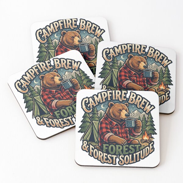 Item preview, Campfire Brew Forest Solitude Bear Camping Sticker designed and sold by Untamed Paws.