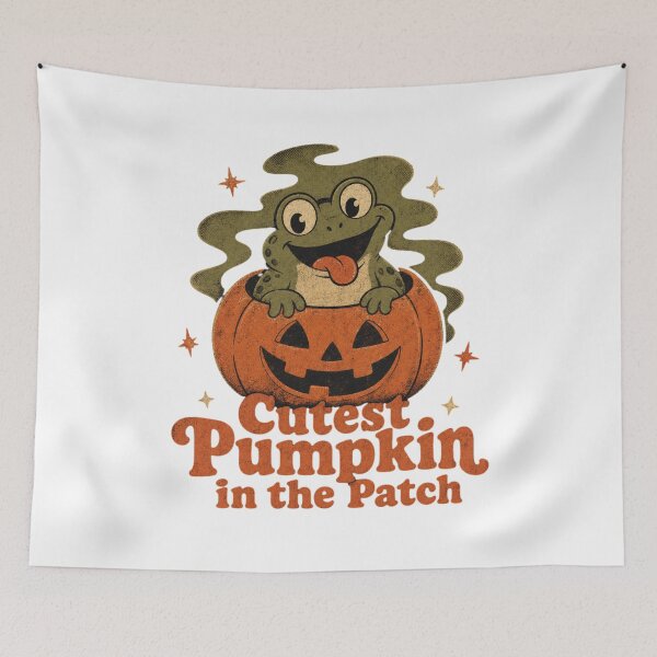 Item preview, Cutest Pumpkin in the Patch Retro Frog in Jack-o'-Lantern | Vintage Spooky Season Nursery & Autumn Illustration designed and sold by illeN-Art-World.