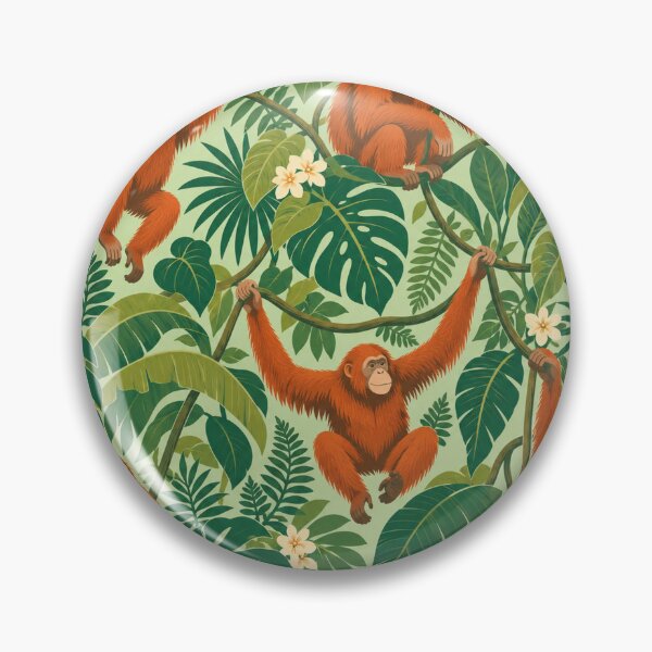 Item preview, Jungle Canopy – Retro Orangutan Pattern with Tropical Leaves designed and sold by Paper-Pickle.