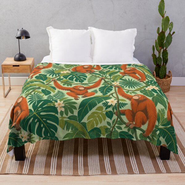 Item preview, Jungle Canopy – Retro Orangutan Pattern with Tropical Leaves designed and sold by Paper-Pickle.