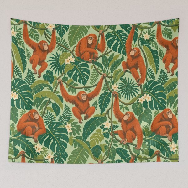 Item preview, Jungle Canopy – Retro Orangutan Pattern with Tropical Leaves designed and sold by Paper-Pickle.