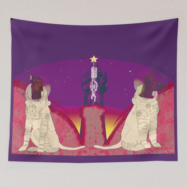 Item preview, Doberman Astronauts and Rocket Launch – Retro Space Dog Art designed and sold by Eejee-SK.